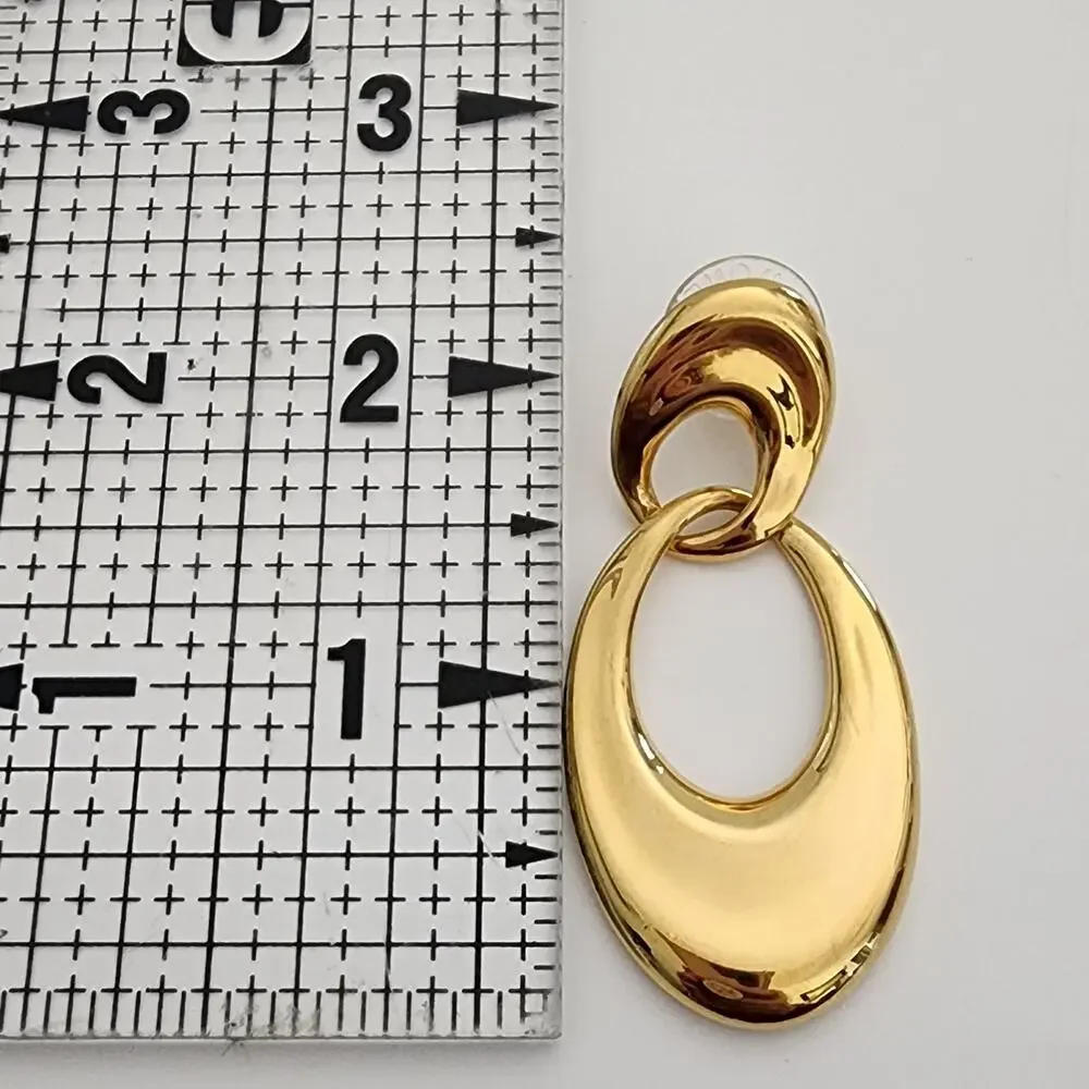 Vintage 80's gold tone open oval dangle post‎ earrings